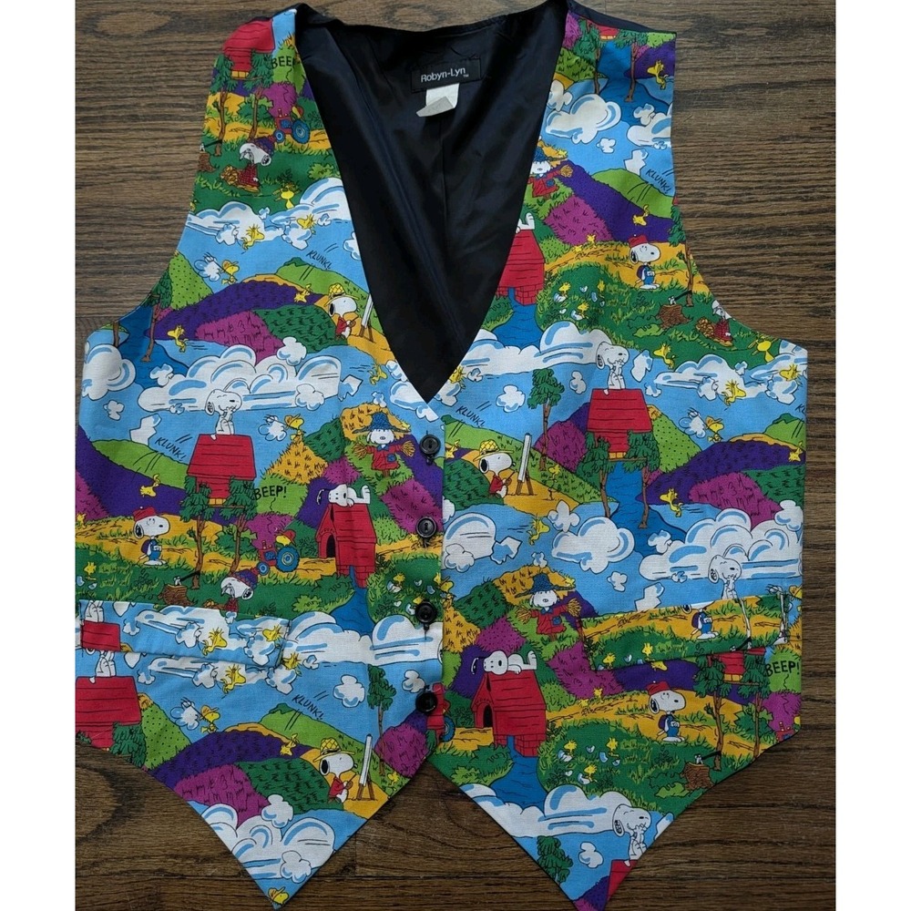 Robin Lyn Vtg Peanuts Snoopy Woodstock Farm Vest L/XL Comic Novelty 90s Teacher